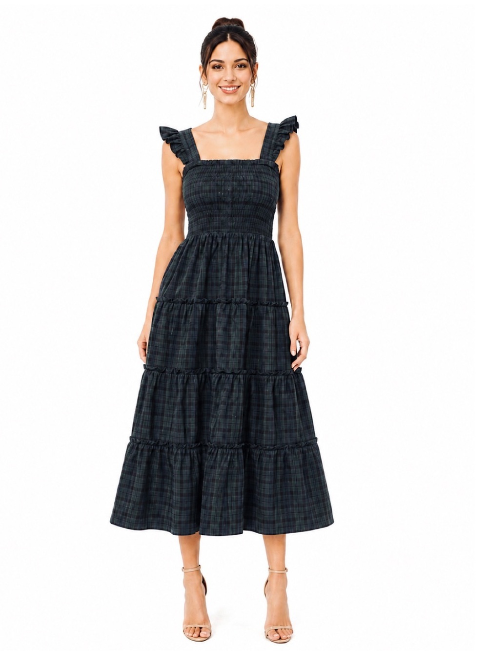 J. Crew Smocked Tiered Ruffle Midi Dress